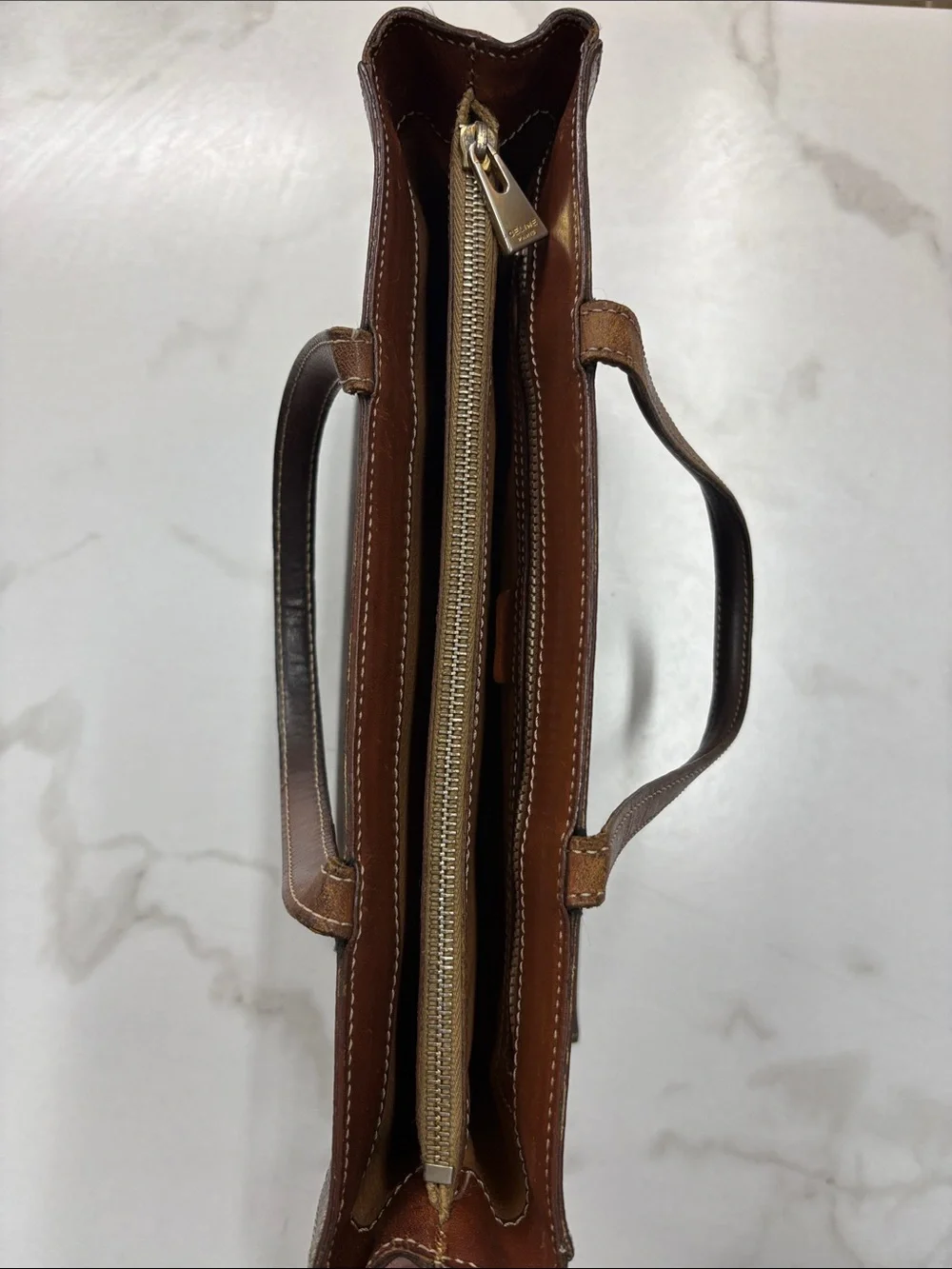 Celine Macadam tote bag Tan and Beige Leather Zip Tote with Silver Hardware - Picture 5 of 12